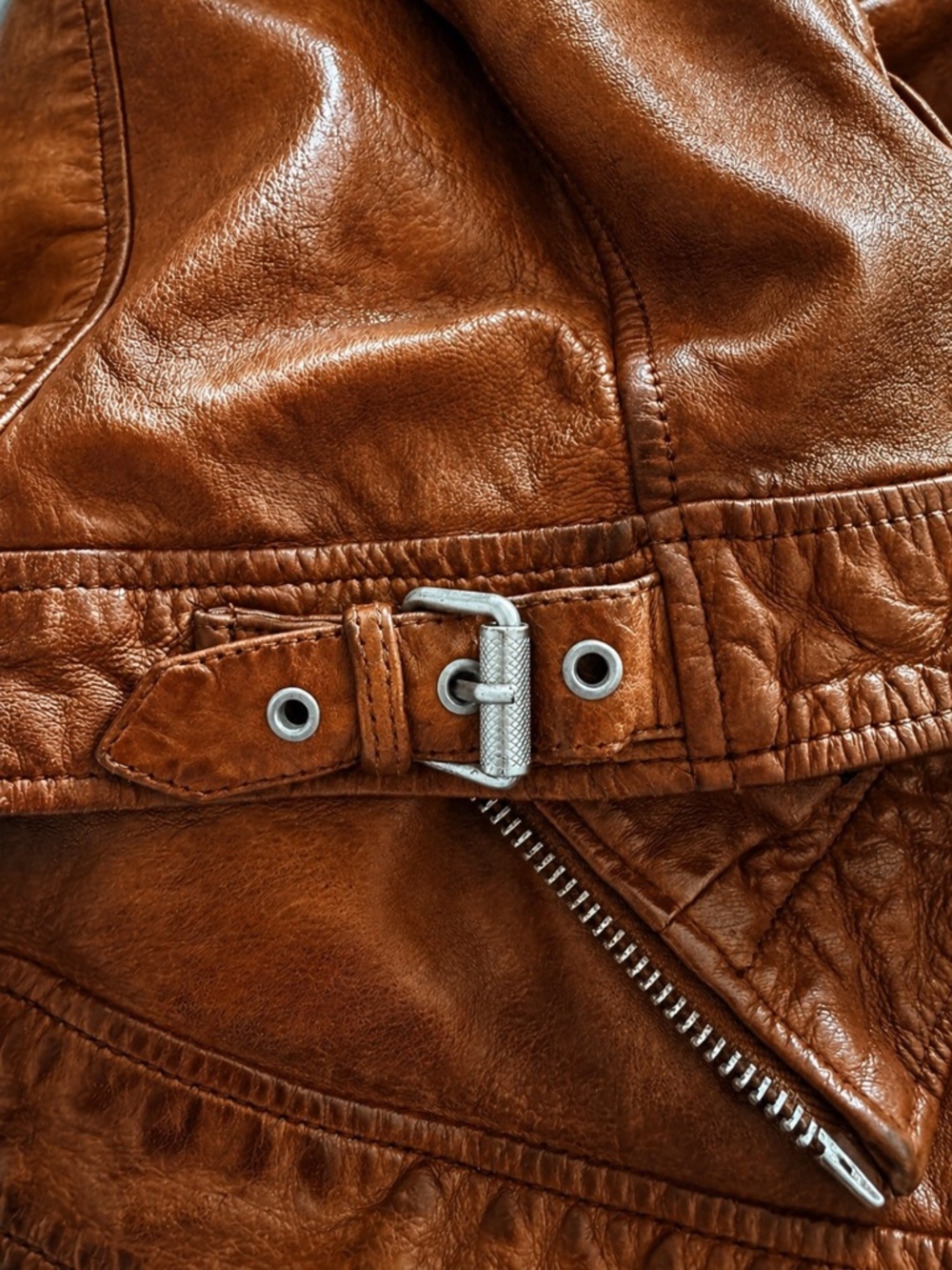 Superdry Men’s Genuine Lambskin Biker Leather Jacket Brown Size 2XL Full Zip - Picture 7 of 16
